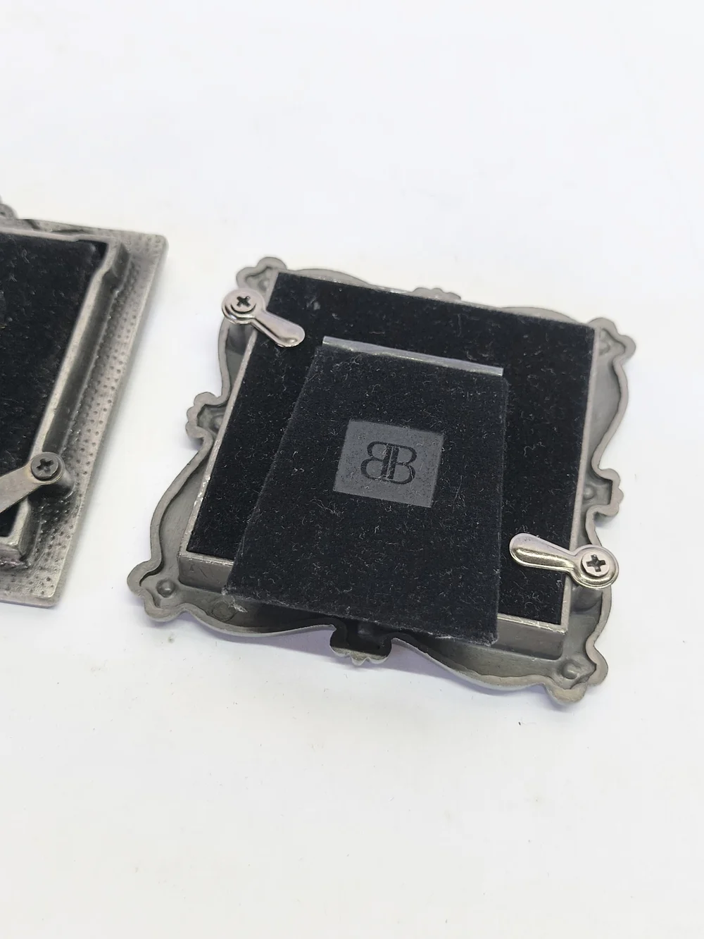 VINTAGE Miniature Ornate Silver Square Picture Frames Burnes & Boston Set Of 2